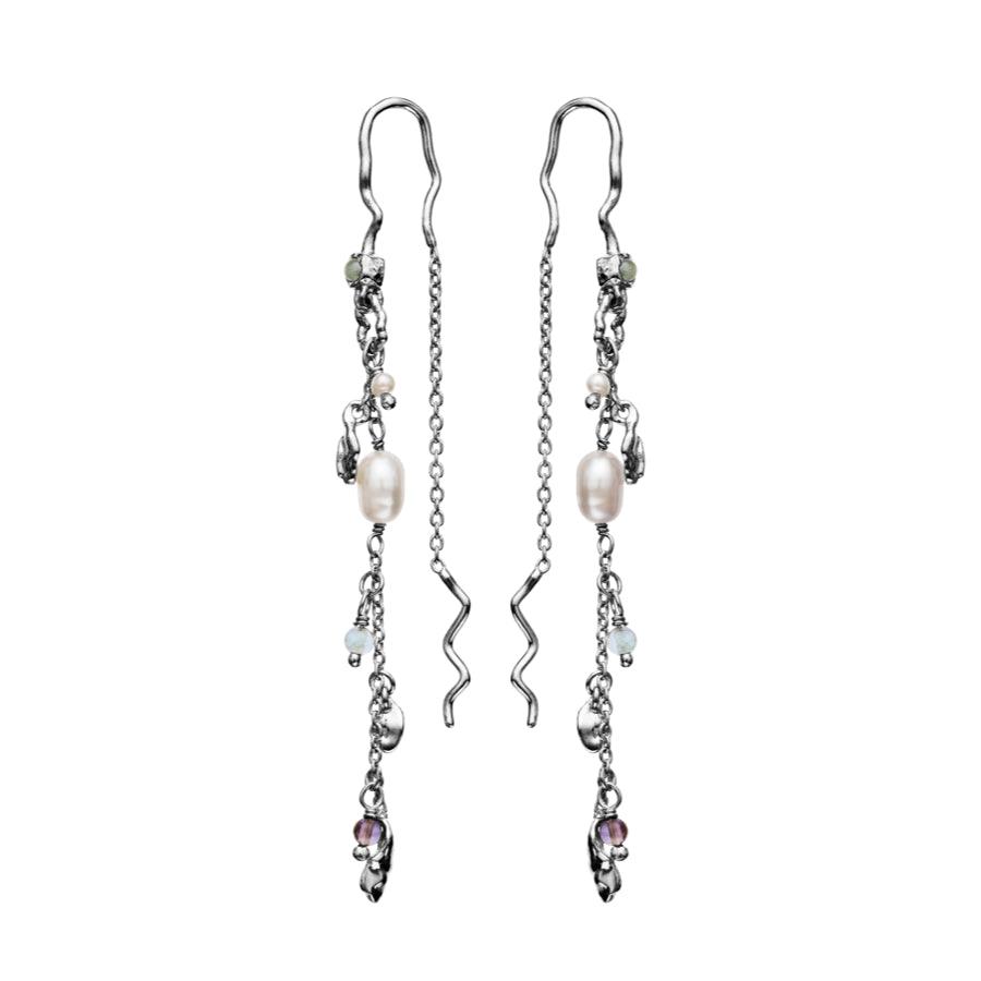 Maanesten Poppy Earrings in silver with colored stones and pearls, elegant and detailed design. Model 9672c-9672c-1.