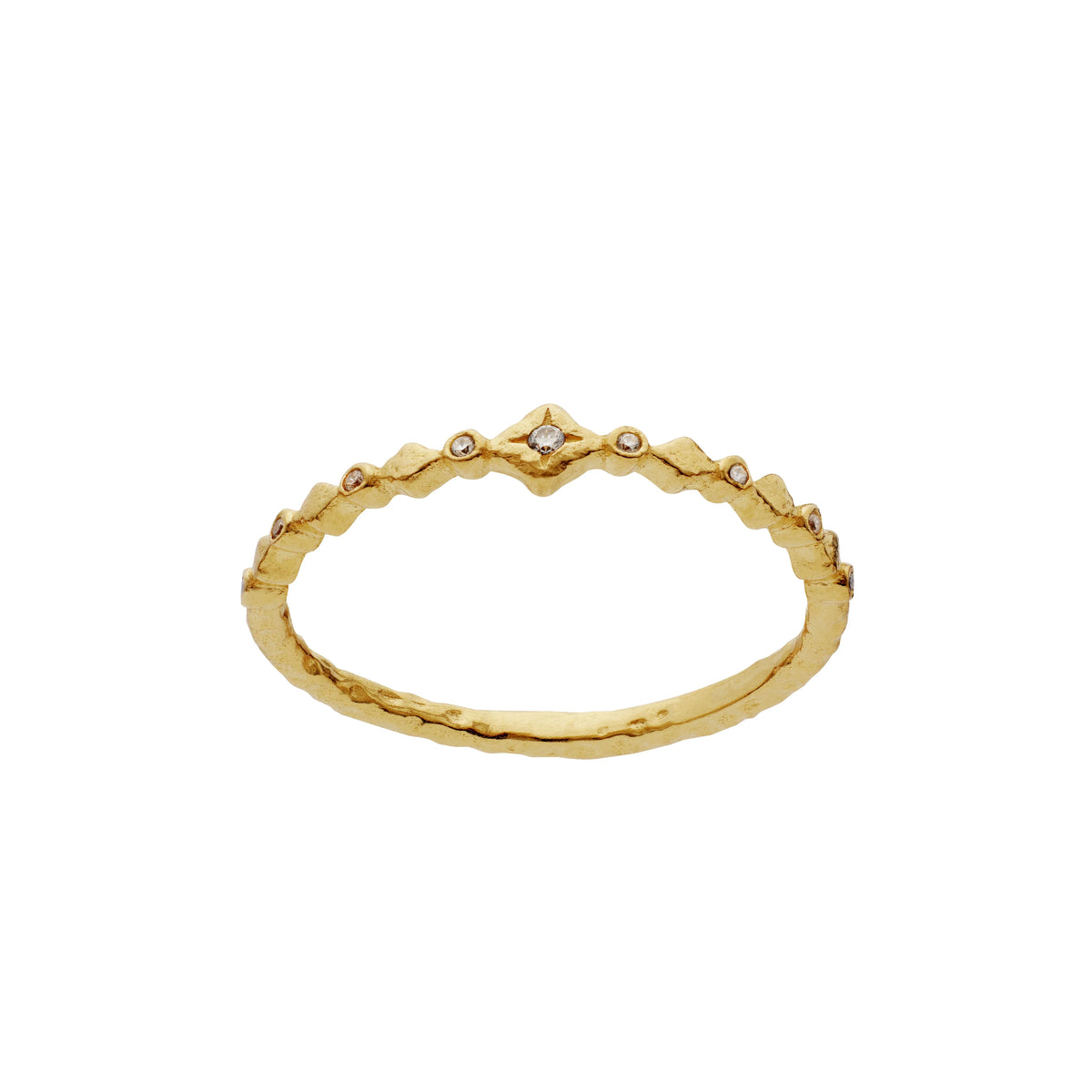 The Maanesten Ria Gilded Ring shows an elegant gold ring with a wavy edge and small clear stones, Model 4873a-001.