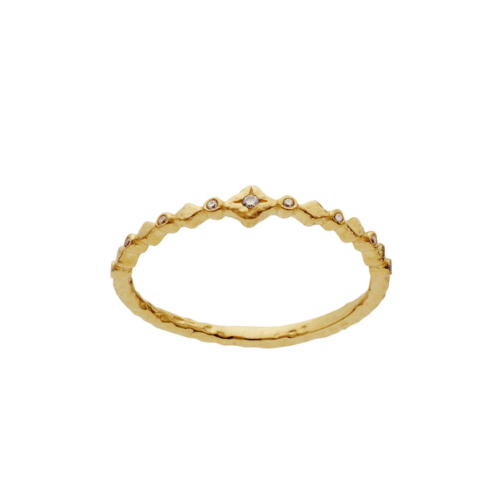 The Maanesten Ria Gilded Ring shows an elegant gold ring with a wavy edge and small clear stones, Model 4873a-001.