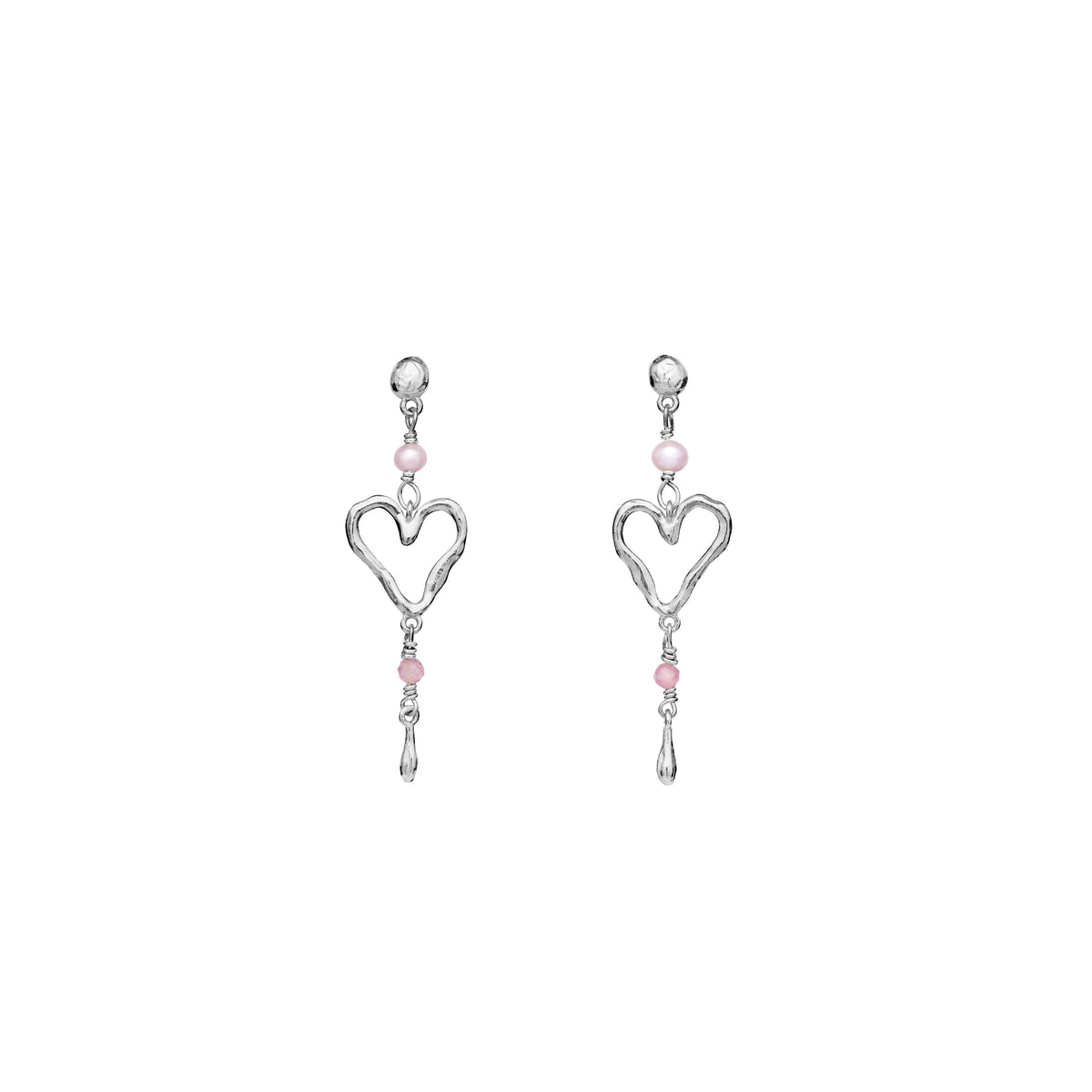 Maanesten Sabi silver earrings with heart shape and pink pearls, elegant design. Model 9992c.