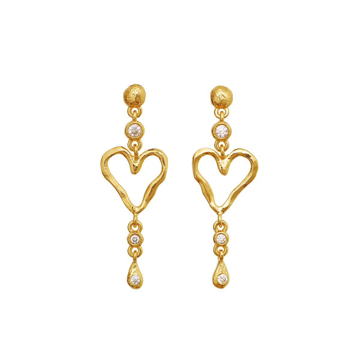 Moonstone Sabi Twinkle gold-plated heart-shaped earrings with clear stones, Model 10167a-1