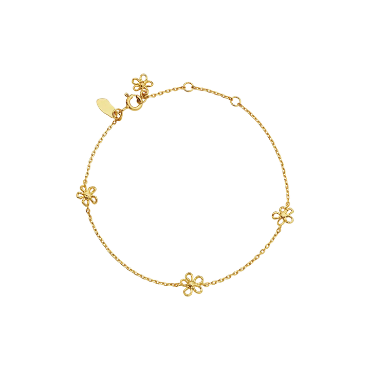 maanesten-salwa-gold-plated-bracelet with flowers, elegant bracelet in gold with small flower details. Model 8699a-1