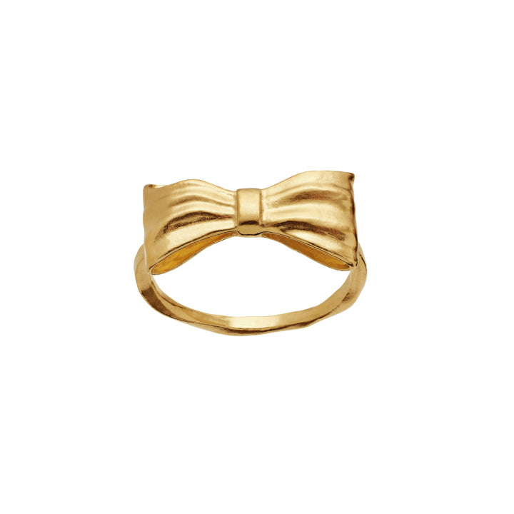 Maanesten Satin Gold Plated Ring Bow features a golden ring with bow detail, Model 4832a-002.