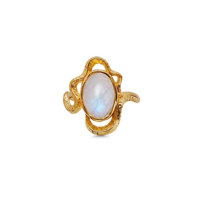 Maanesten siren ring 18 kt gold-plated with oval white stone and twisted wavy structure, Model 4731a-001-1