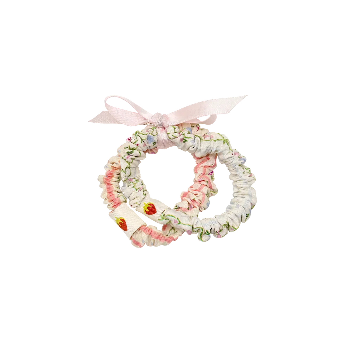 maanesten summer hair elastic set multicolor stripe shows two floral elastic bands with pink bow, Model 4134-1
