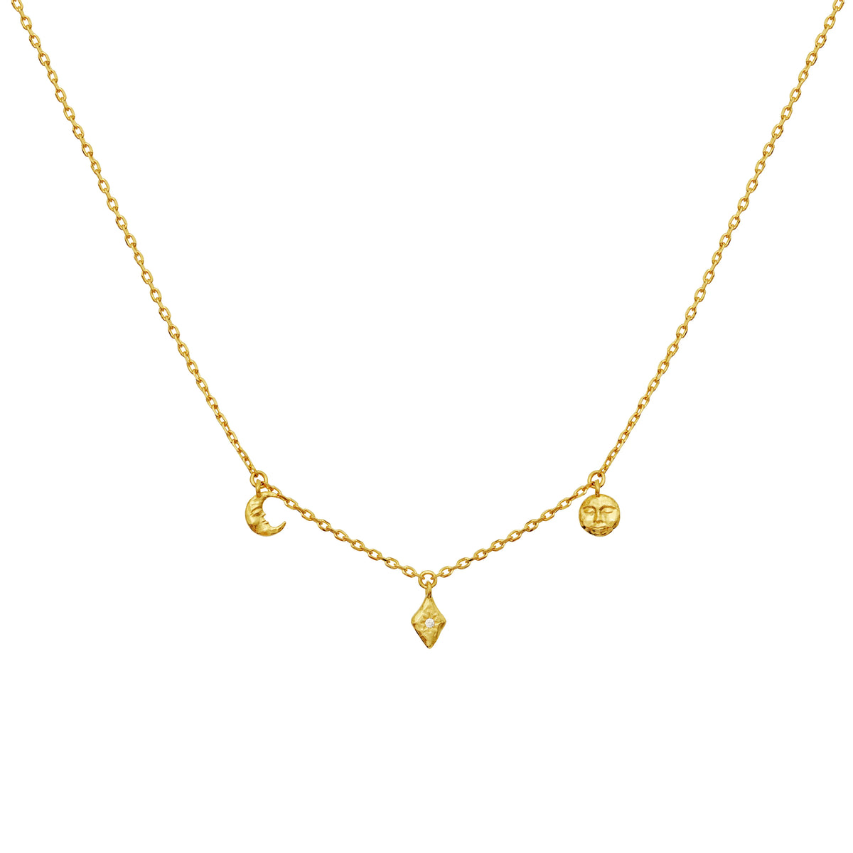 Maanestens Lea Gold-plated necklace with moon, diamond and sun pendant in gold, Model 2806a-1