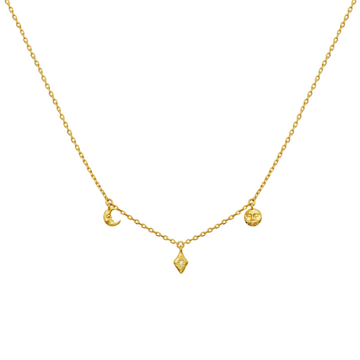 Maanestens Lea Gold-plated necklace with moon, diamond and sun pendant in gold, Model 2806a-1