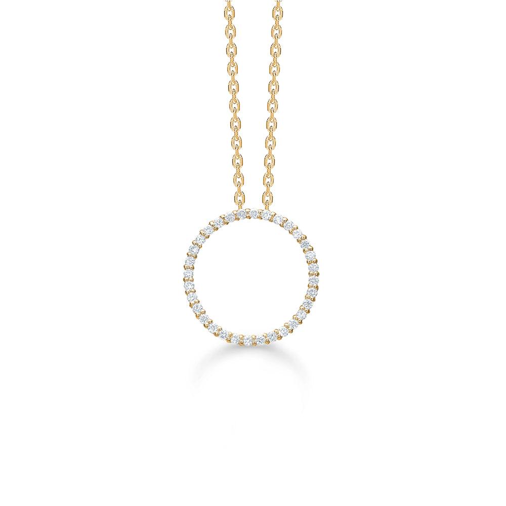 Mads Z 14kt Diamond Halo Pendant 0.20ct W/SI, circle pendant in yellow gold with small diamonds. Model 1531026-1