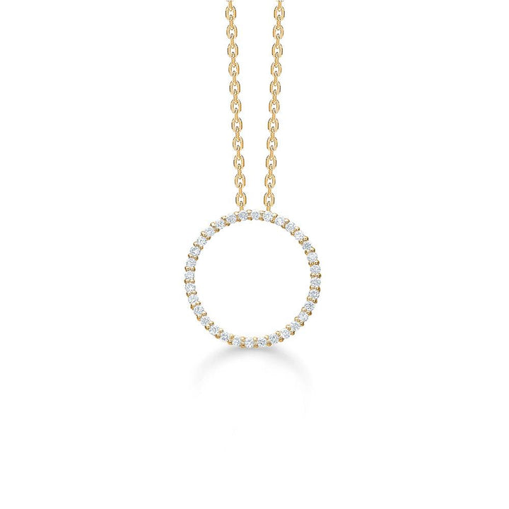 Mads Z 14kt Diamond Halo Pendant 0.20ct W/SI, circle pendant in yellow gold with small diamonds. Model 1531026-1