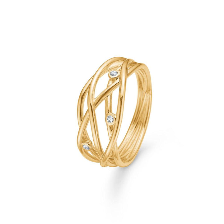 Mads Z 14kt Diamond Nest Ring 0.045ct W/SI with unique twisted gold design and set diamonds. Model 1541096-001