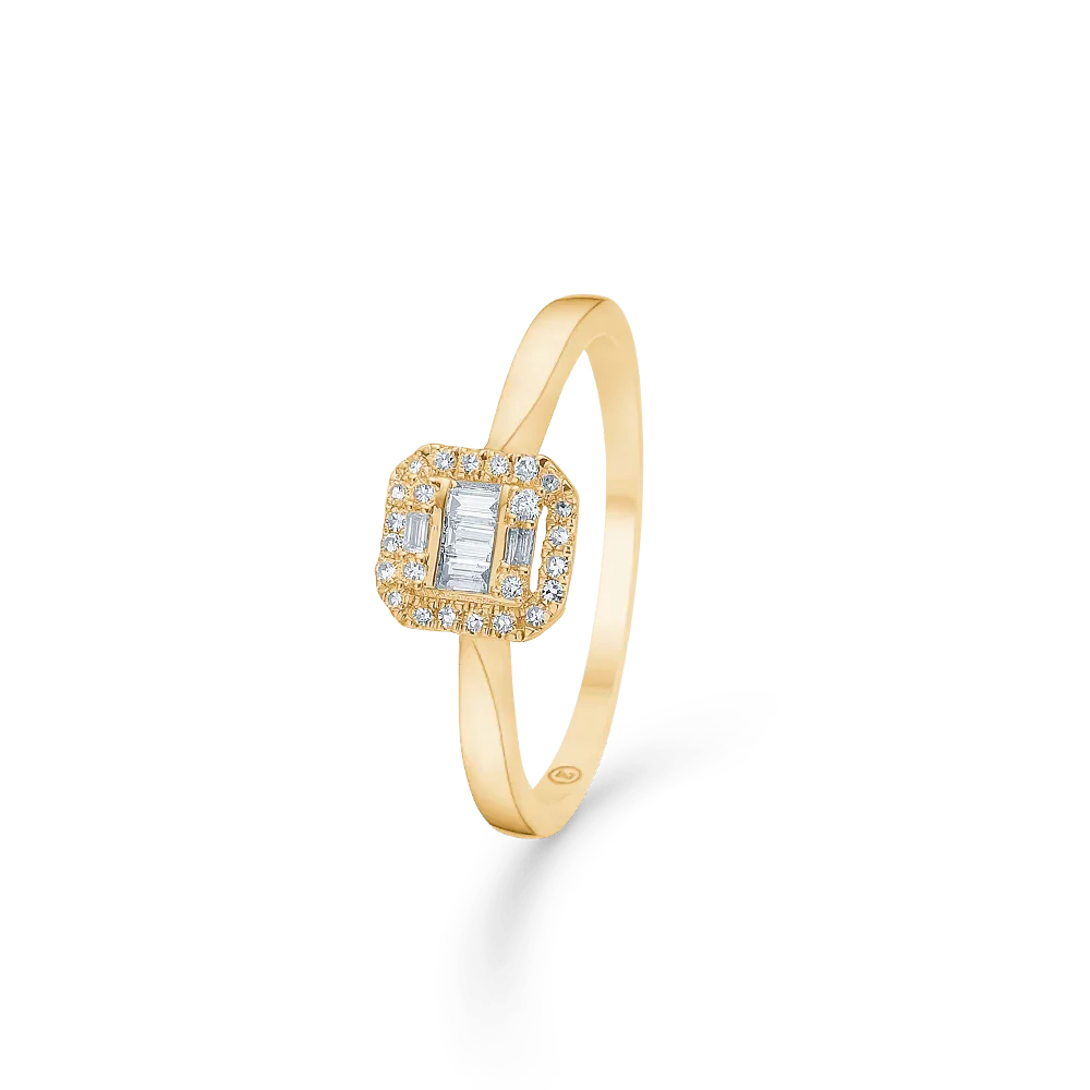 Mads Z 14kt Elizabeth ring 0.18ct W/SI has a square diamond set setting in gold. Model 1541031-001-1