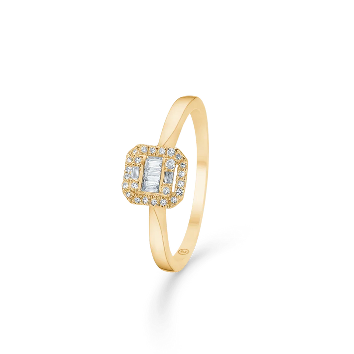 Mads Z 14kt Elizabeth ring 0.18ct W/SI has a square diamond set setting in gold. Model 1541031-001-1