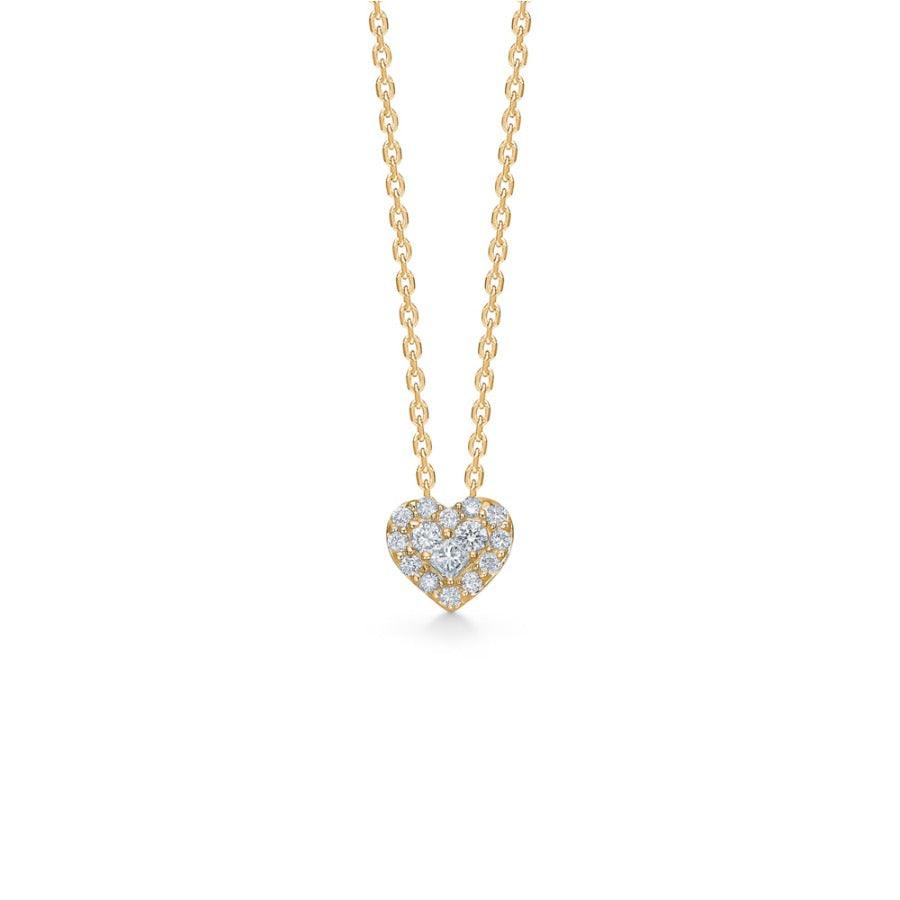 Mads Z 14kt Fidelity Pendant 0.18ct W/SI shows a heart-shaped pendant in gold with sparkling diamonds. Model 1531059-1