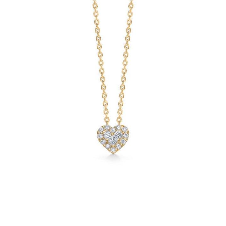 Mads Z 14kt Fidelity Pendant 0.18ct W/SI shows a heart-shaped pendant in gold with sparkling diamonds. Model 1531059-1