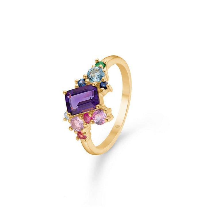 Mads Z 14kt Four Seasons Summer Ring with colored stones on bright gold ring, Model 1546030-001-1.