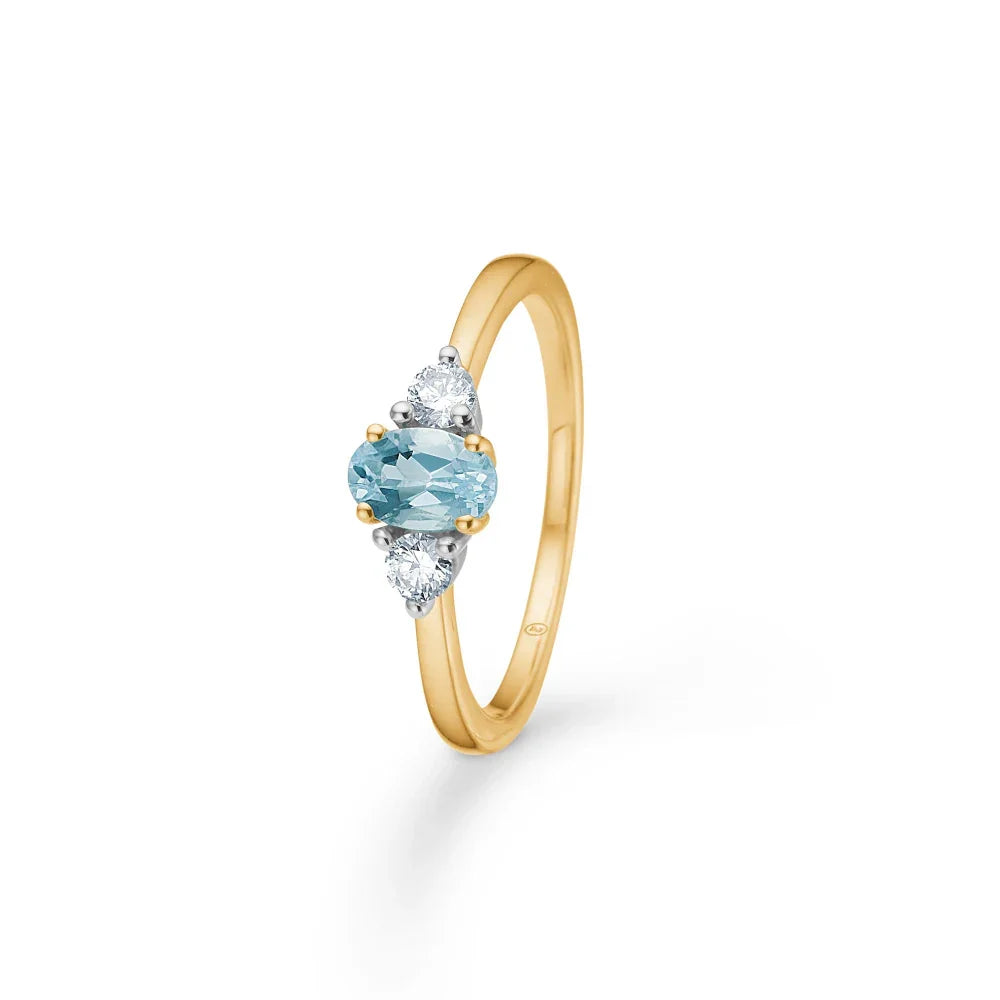 Mads Z 14kt Golden Sky ring with topaz and diamonds shown in gold with blue oval topaz and clear diamonds, Model 1546128-001