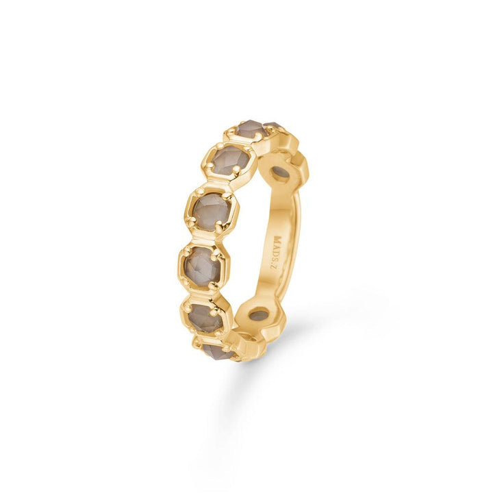 Mads Z 14kt Otilia ring with gray mane stone, elegant gold ring in open design. Model 1546136-001-1