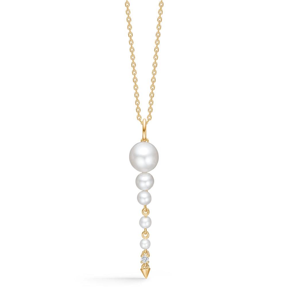 Mads Z 14kt Unicorn pendant with white pearls and diamond detail on gold-plated chain. Model 1533073-1