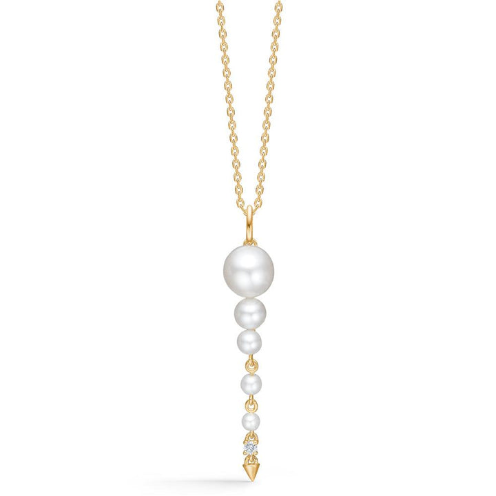 Mads Z 14kt Unicorn pendant with white pearls and diamond detail on gold-plated chain. Model 1533073-1