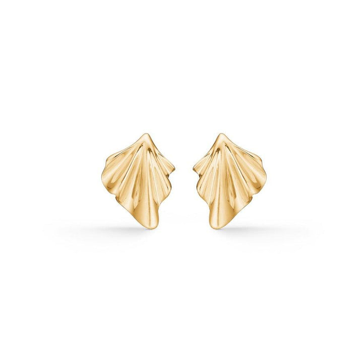 Mads Z 14kt Velvet earrings in bright gold with an organic shape, shown on a white background. Model 1510188-1
