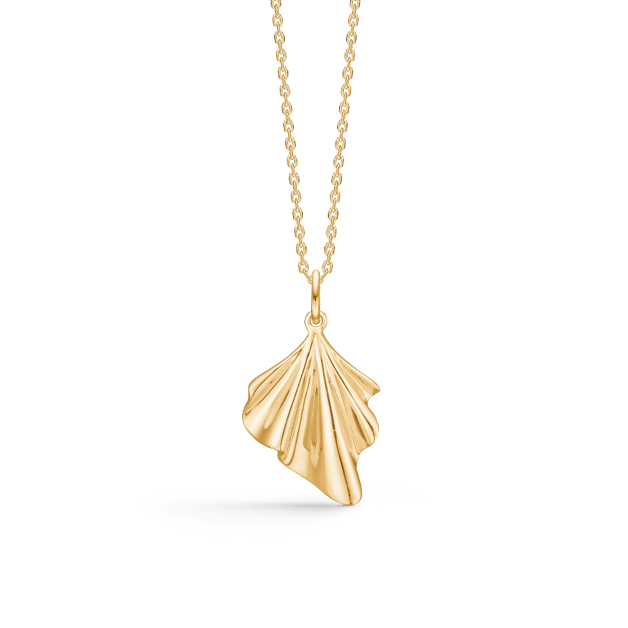 Mads Z 14kt Velvet Pendant in bright gold on chain, organically shaped. Model 1530188-1.