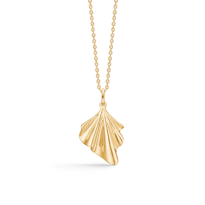 Mads Z 14kt Velvet Pendant in bright gold on chain, organically shaped. Model 1530188-1.