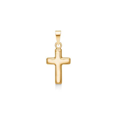 Mads Z 8kt gold cross 15mm shows an elegant, shiny cross pendant in golden gold. Model 8330540-1