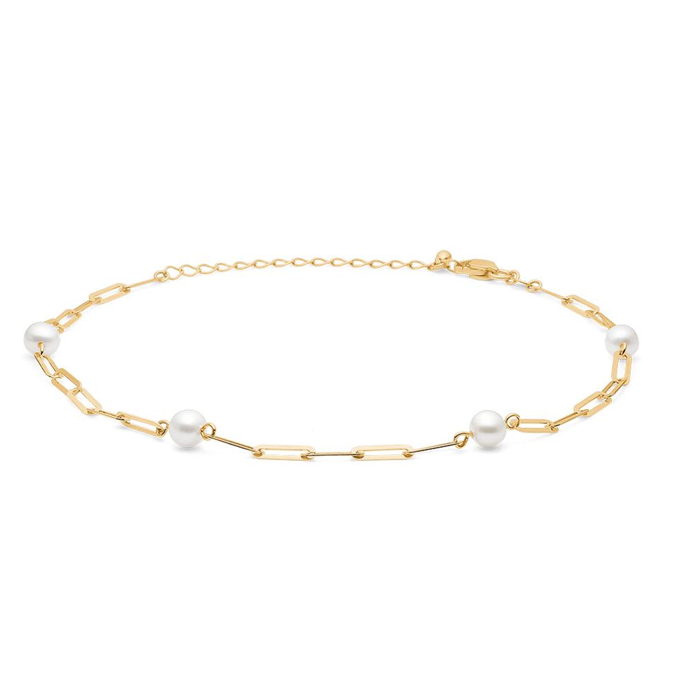 Mads Z 8kt Nora ankle chain with pearls, simple gold chain decorated with white pearls, Model 8353902-1