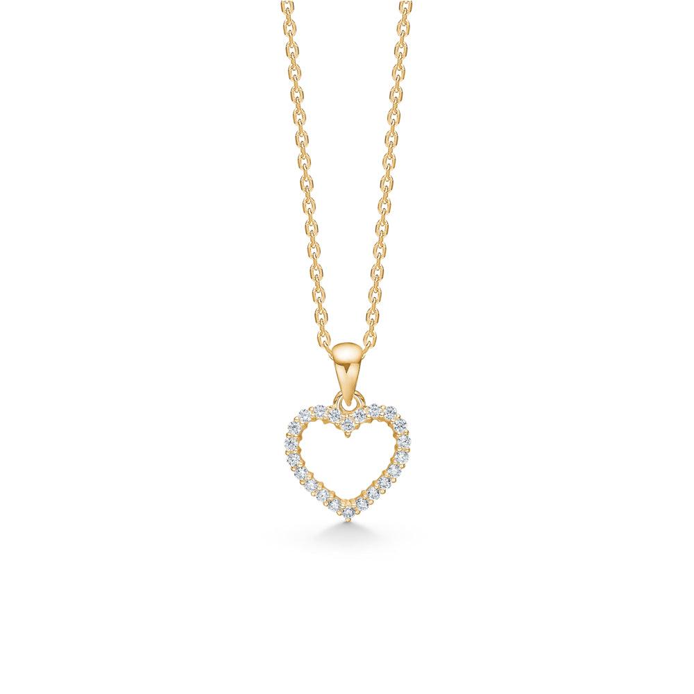 Mads Z 8kt Rhianna pendant heart motif 10mm, gold pendant with heart-shaped design and small clear stones, Model 3337074-1