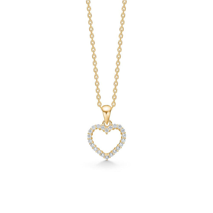 Mads Z 8kt Rhianna pendant heart motif 10mm, gold pendant with heart-shaped design and small clear stones, Model 3337074-1