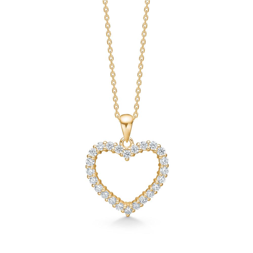 Mads Z 8kt Rhianna Pendant heart motif 17mm in gold with sparkling white stones, Model 3337076-1.