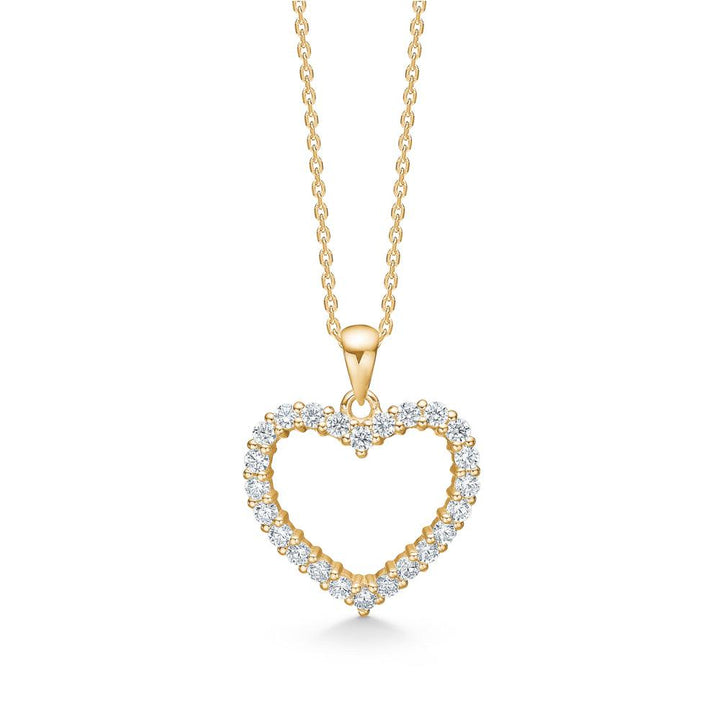 Mads Z 8kt Rhianna Pendant heart motif 17mm in gold with sparkling white stones, Model 3337076-1.