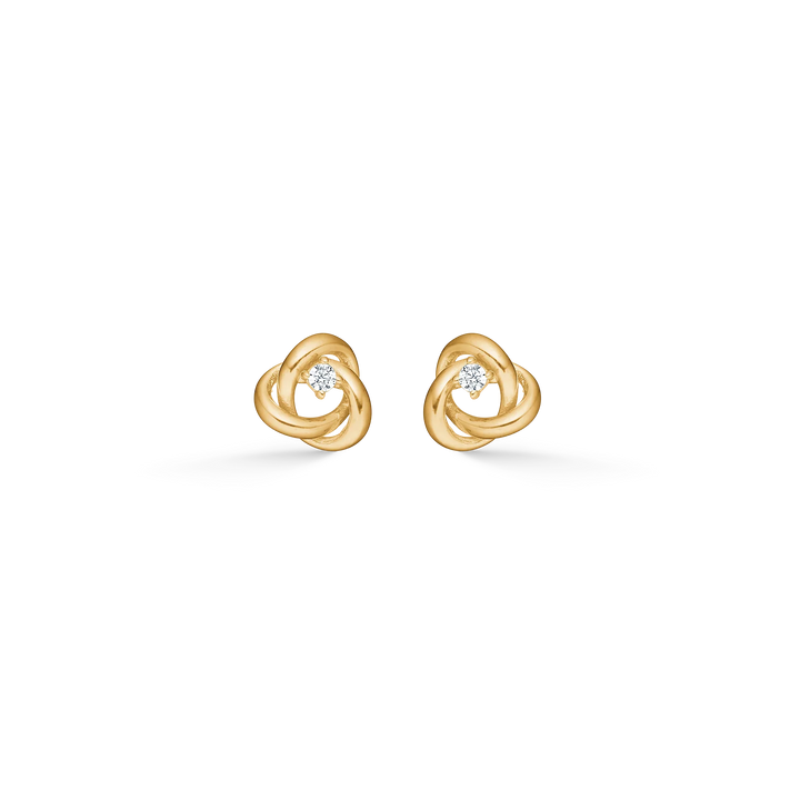 Mads Z Amara gold earrings with zirconia, elegant in twisted design, Model 3317069-1.