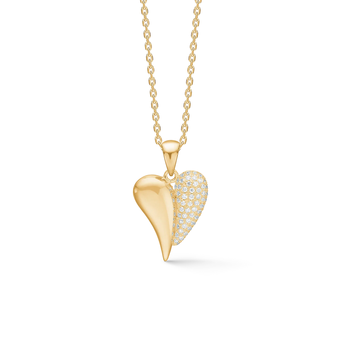 Mads Z Amourette pendant gold heart with. diamonds, elegant chain with shiny and diamond-studded heart. Model 1531185.