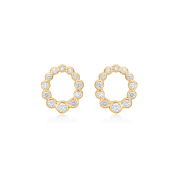 Mads Z Aurora's Kiss 14kt gold stud earrings with diamonds, circular stud earrings in gold, Model 1511115-1.