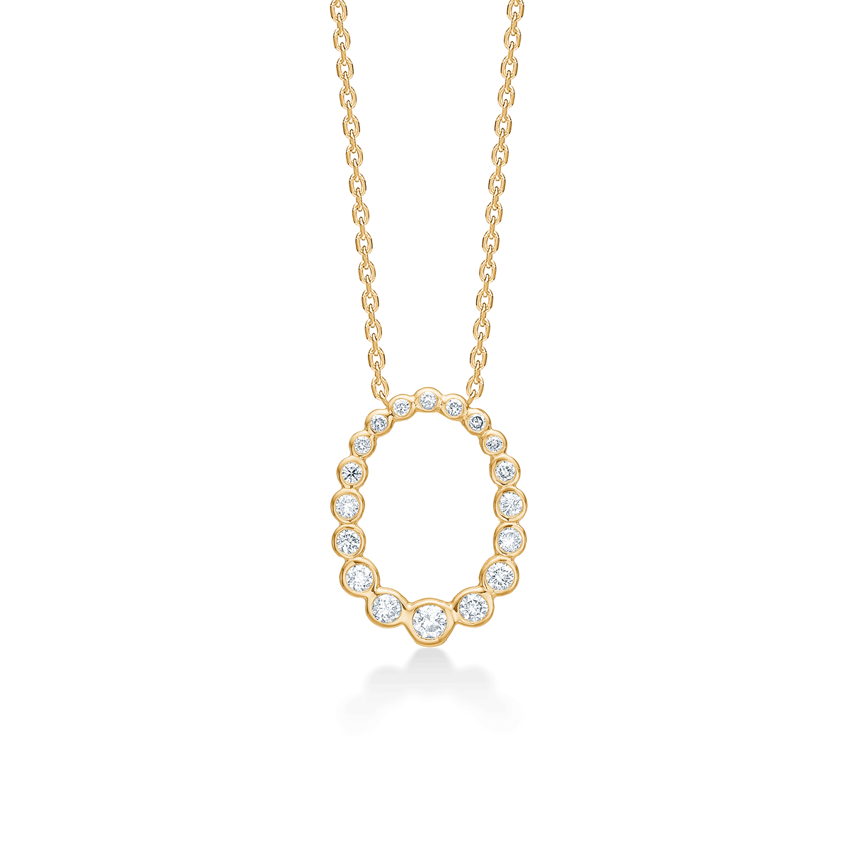Mads Z Aurora's Kiss 14kt gold pendant with diamonds, oval design on fine chain. Model 1531115.
