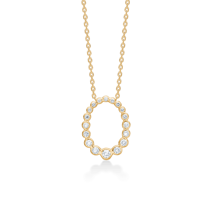 Mads Z Aurora's Kiss 14kt gold pendant with diamonds, oval design on fine chain. Model 1531115.