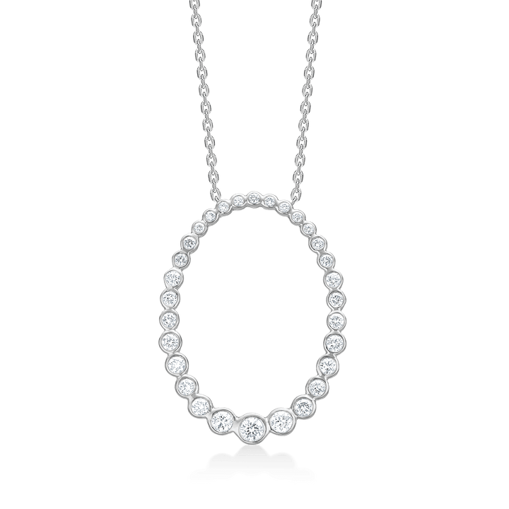Mads Z Aurora's Kiss silver necklace with white topaz, oval pendant in faceted style. Model 2126116-1