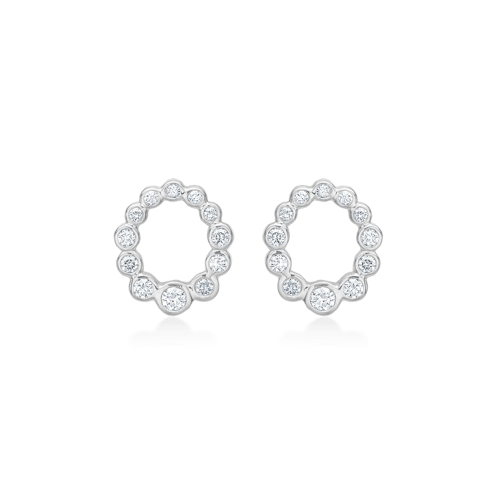 Mads Z Aurora's Kiss silver stud earrings with white topaz, round model with several stones, Model 2116115-1.