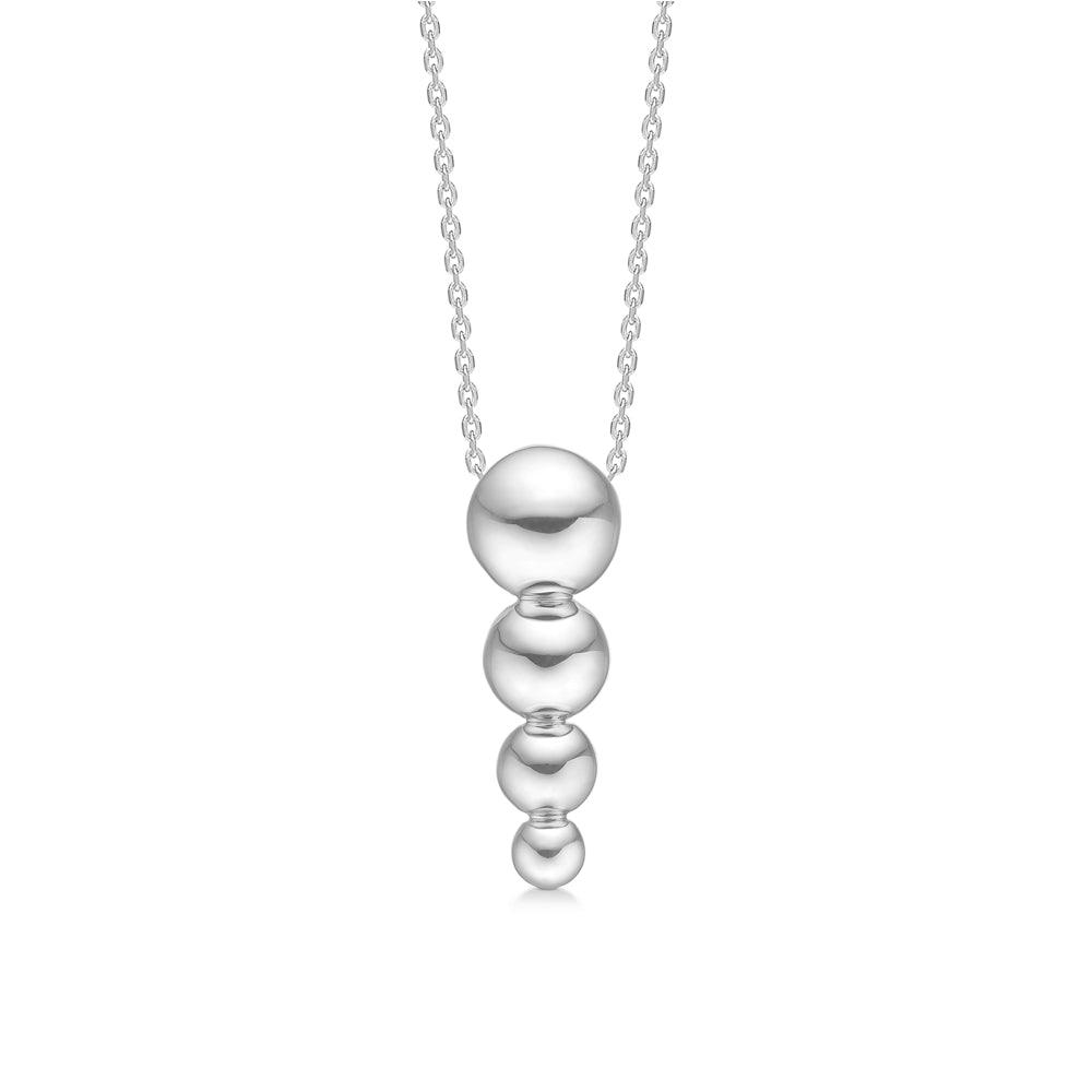 Mads Z Biggest Ball silver necklace with shiny pendant of four balls, Model2120177, on white background.