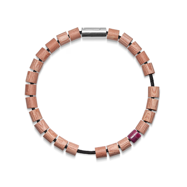 Mads Z Black Sun Cape Hatteras Lighthouse bracelet with wooden beads and one purple detail, Model 5159006-001