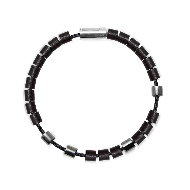 Mads Z Black Sun Trestles Bracelet with black leather links and silver details, Model 5159030-001