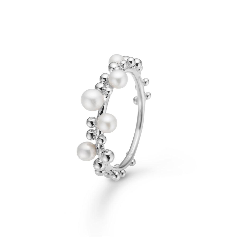 Mads Z Bubbles n Pearls silver ring with white pearls and bubble design, model 2143166-001-1