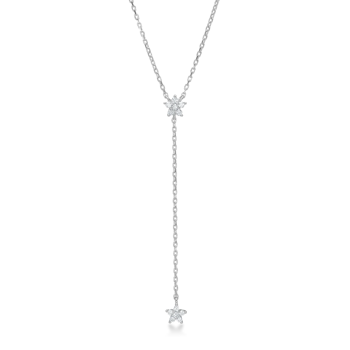 Mads Z Celeste silver necklace with rose zirconia, simple chain with two star pendants in shiny silver. Model 2127143-2