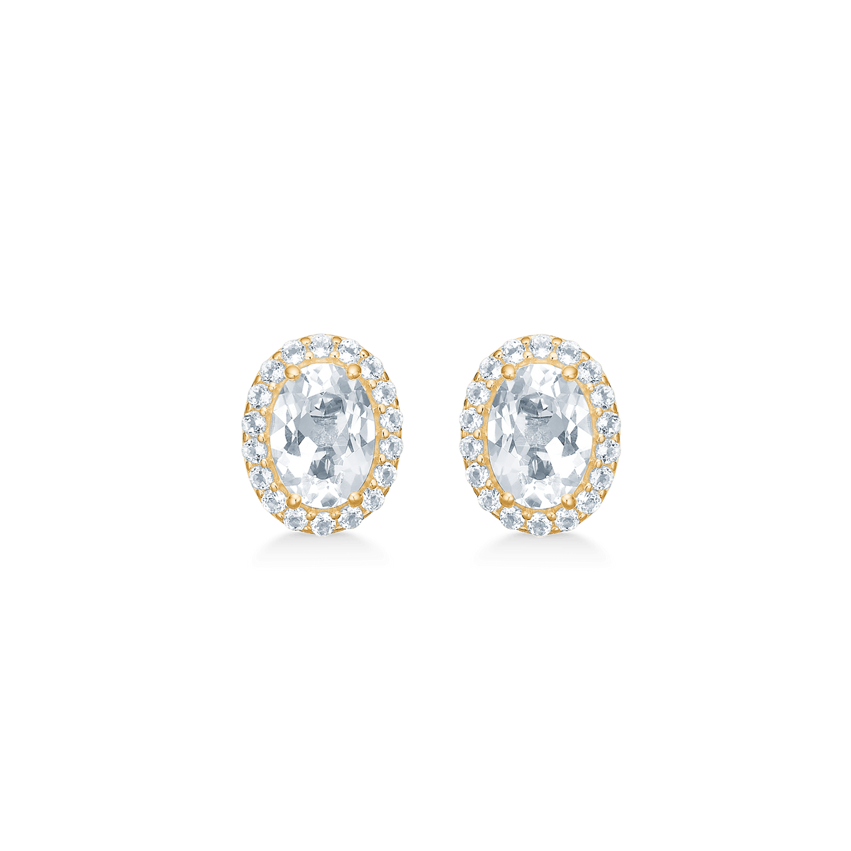 Mads Z Celestial by Medina 8kt gold earrings with white topaz, oval stones in glossy setting. Model 3316901