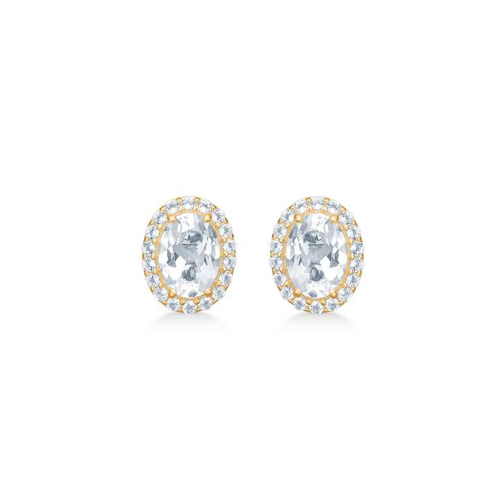 Mads Z Celestial by Medina 8kt gold earrings with white topaz, oval stones in glossy setting. Model 3316901