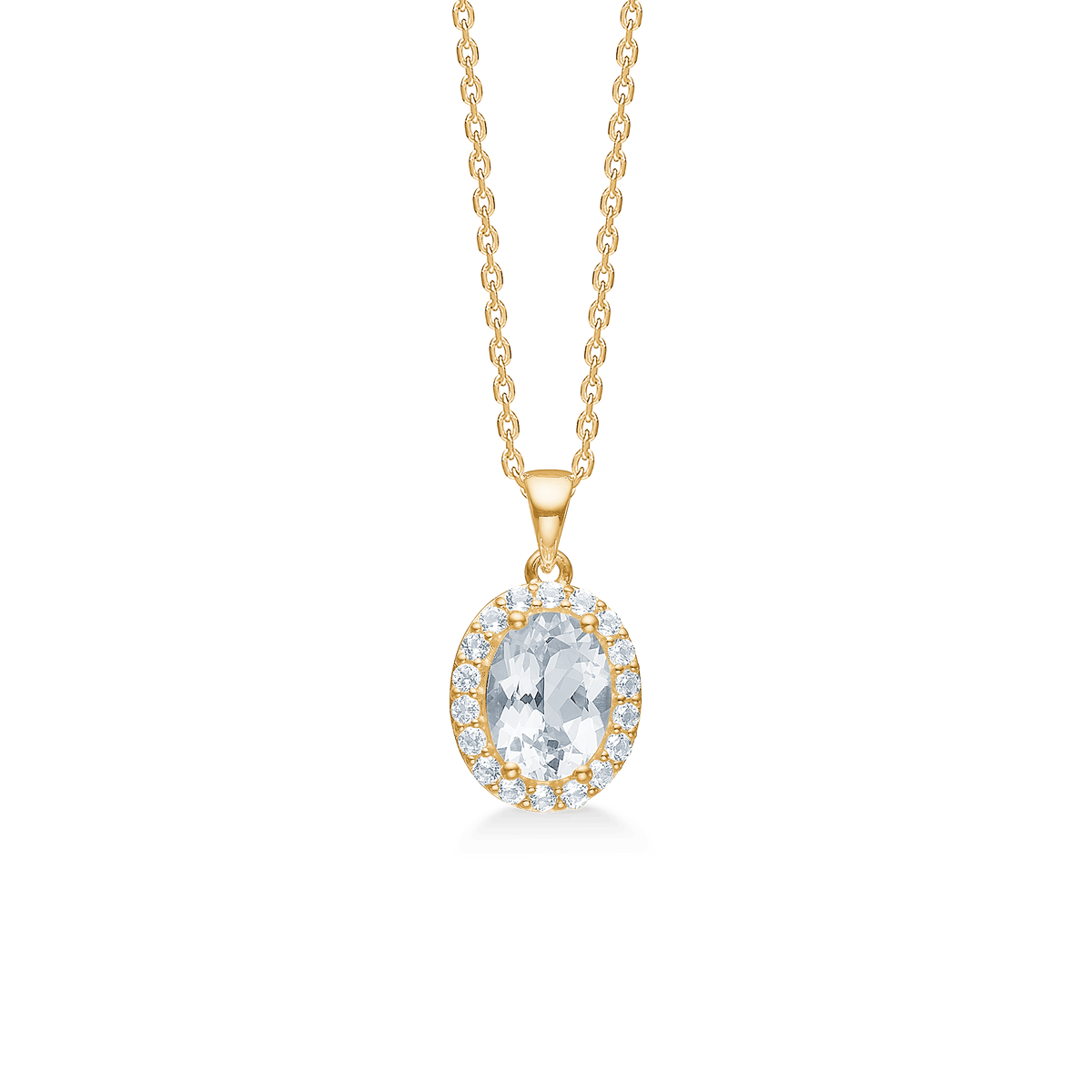 Mads Z Celestial by Medina 8kt gold pendant M with clear oval stone and small sparkling stones on gold-plated necklace. Model 3326901-1
