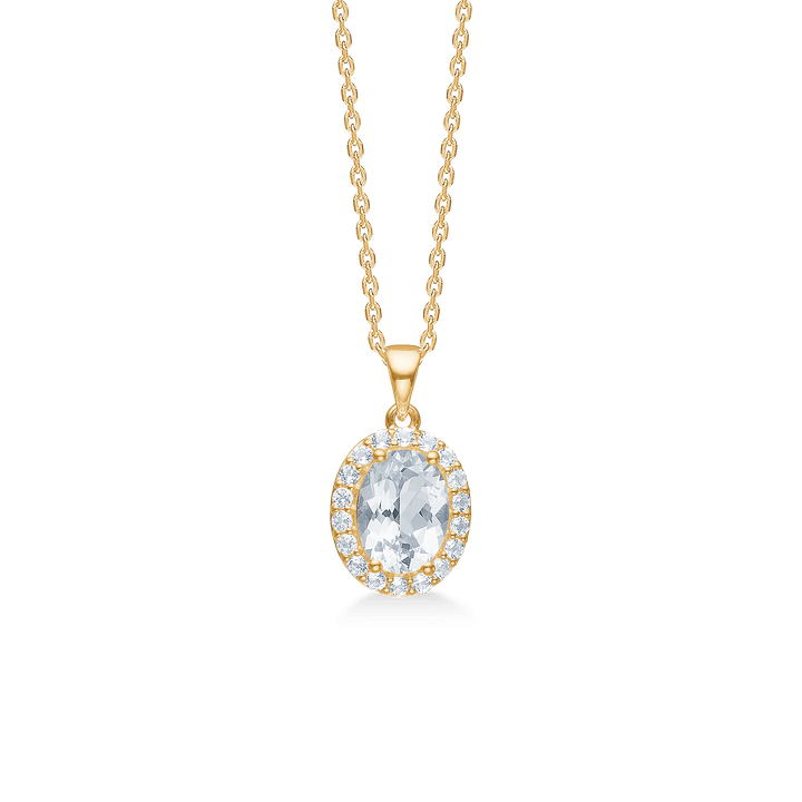 Mads Z Celestial by Medina 8kt gold pendant M with clear oval stone and small sparkling stones on gold-plated necklace. Model 3326901-1