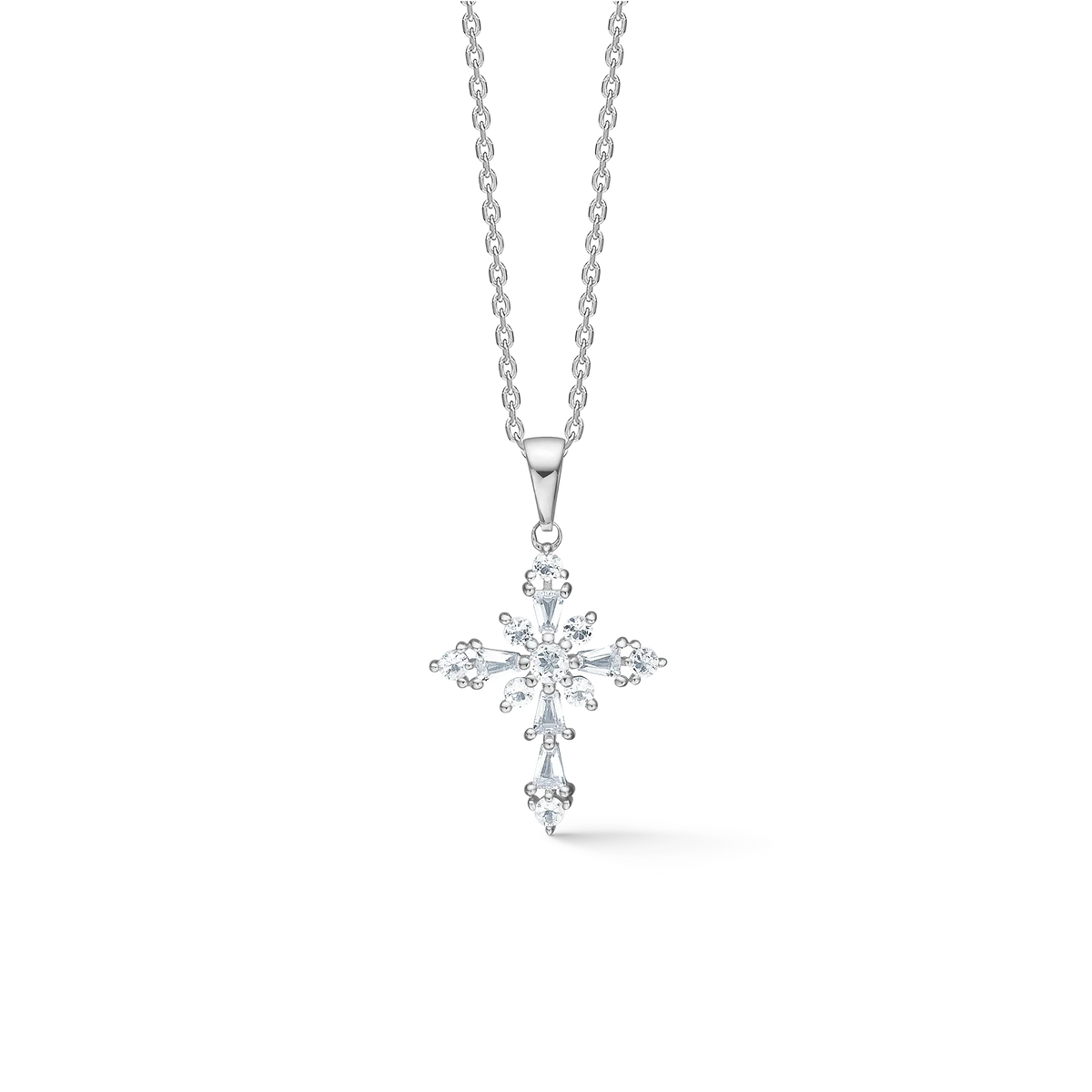 Mads Z Celestial by Medina necklace in silver with sparkling cross pendant on single chain. Model 3126902