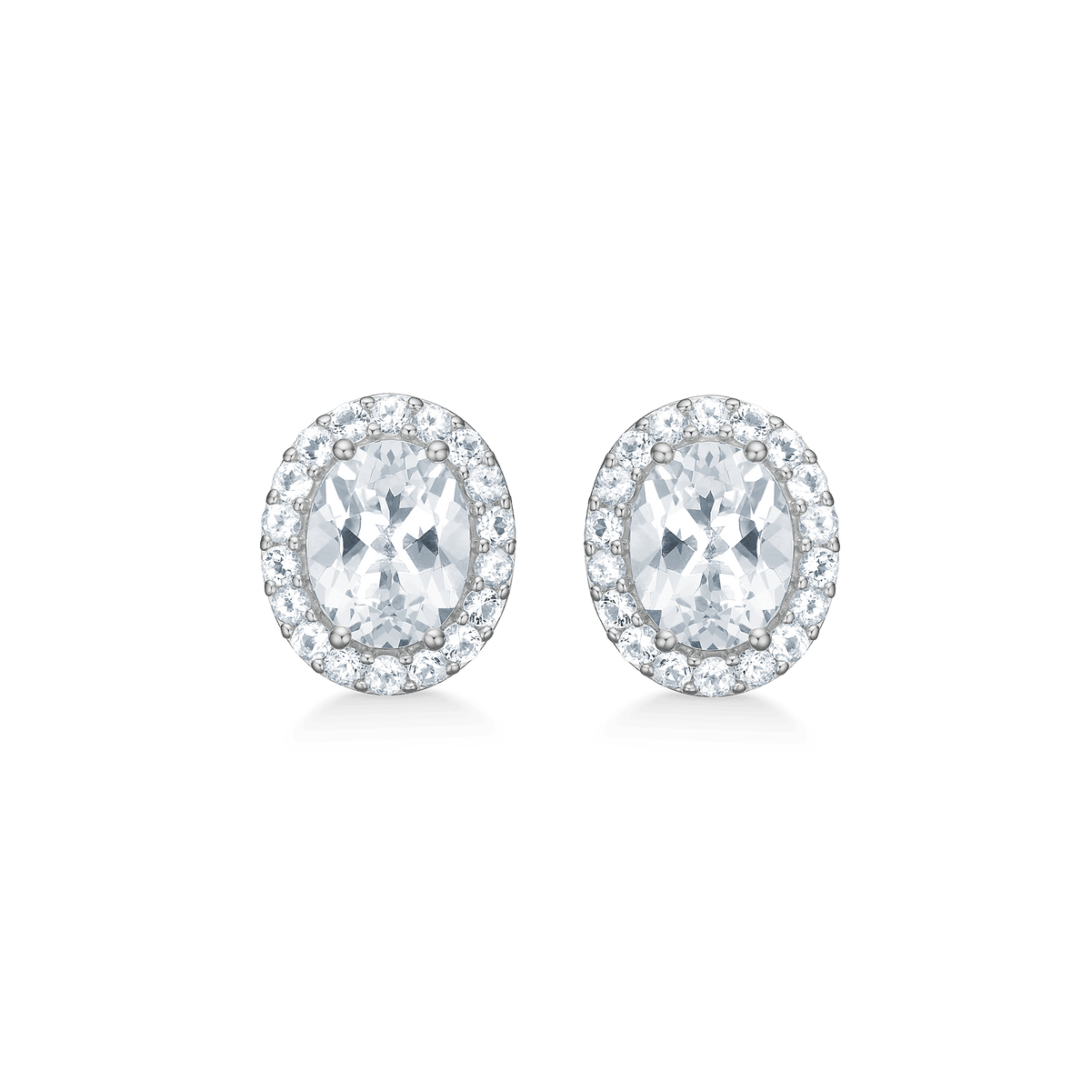 Mads Z Celestial by Medina silver earrings oval with white topaz, oval silver studs with faceted clear stone, Model 3116901-1.